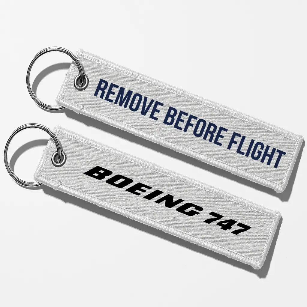 Boeing 747 & Text Key Chains - White - Remove Before Flight