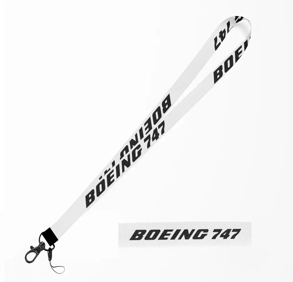 Boeing 747 & Text lanyard - white