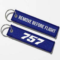 Thumbnail for Boeing 757 Flat Text Key Chains - Blue - Remove Before Flight