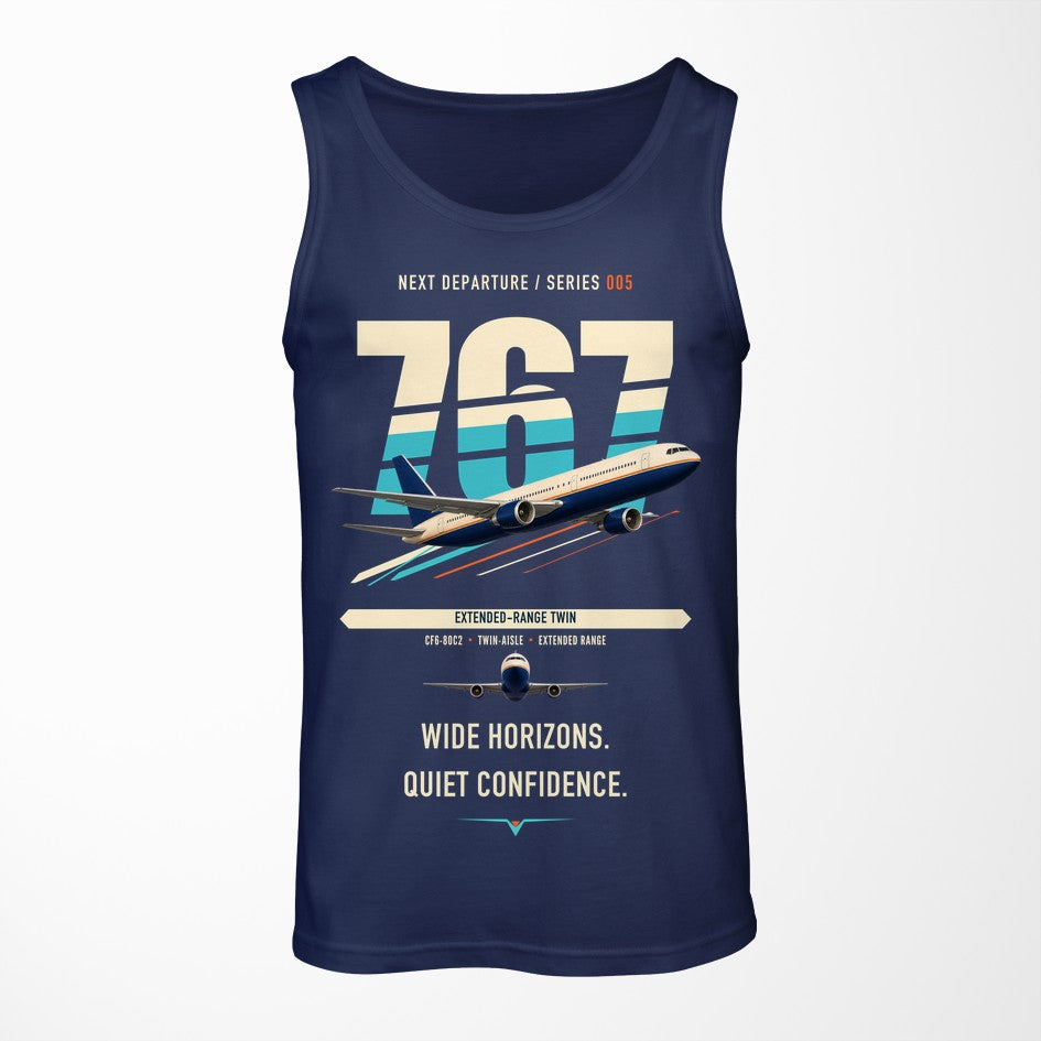 Boeing 767-300ER design on dark blue tank top