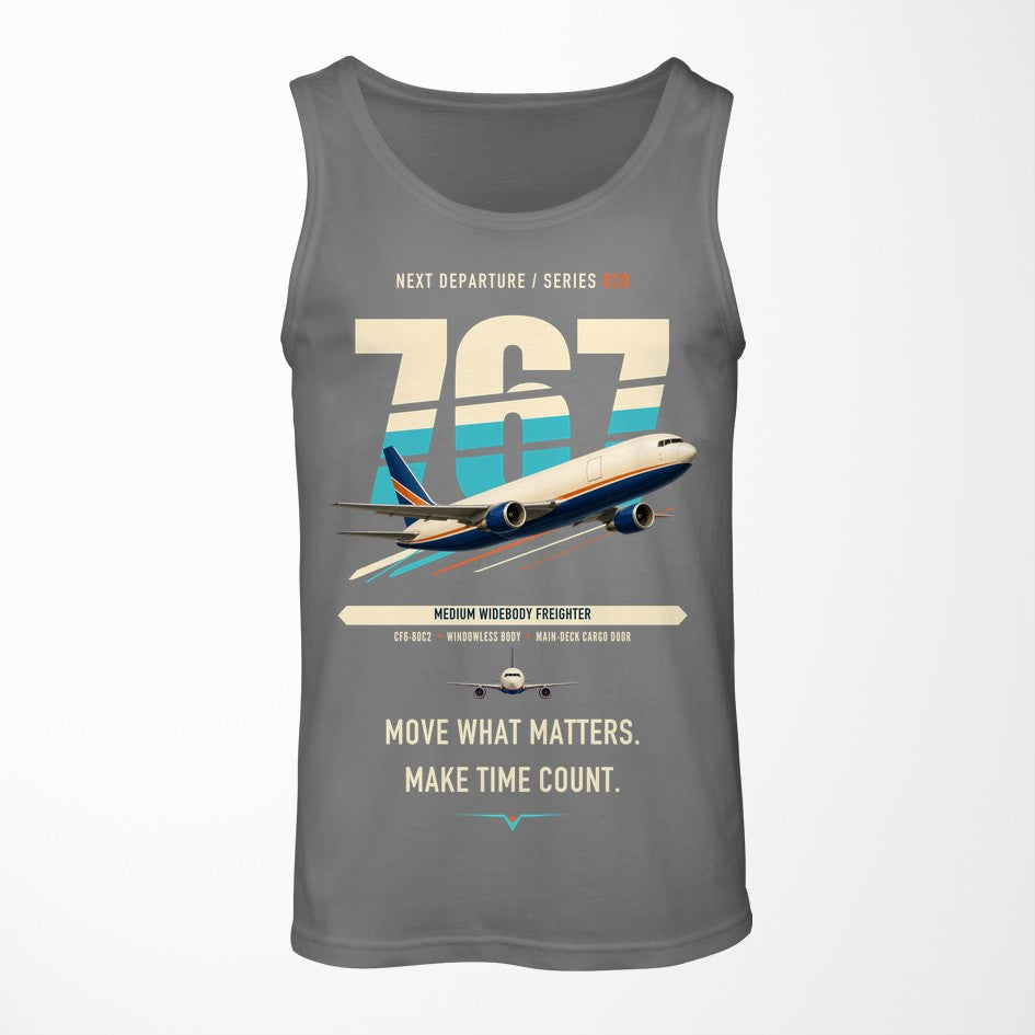 Boeing 767-300F design on gray tank top