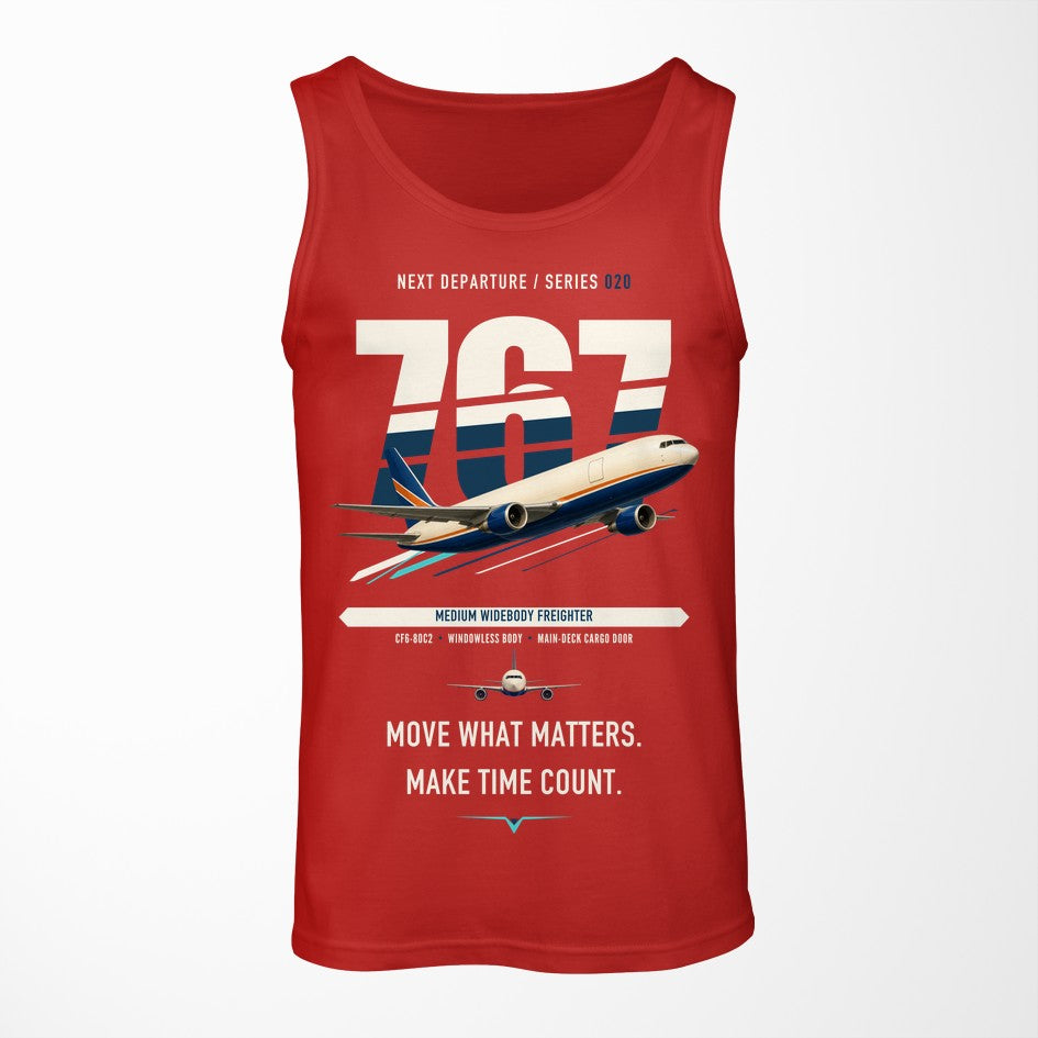 Boeing 767-300F design on red tank top