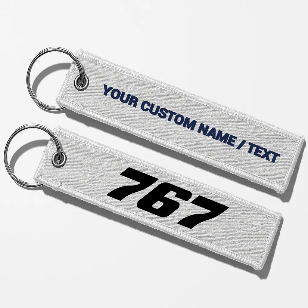 Boeing 767 Flat Text Key Chains - White - Personalized