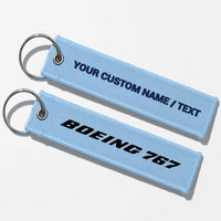 Thumbnail for Boeing 767 & Text Key Chains - Light Blue - Personalized