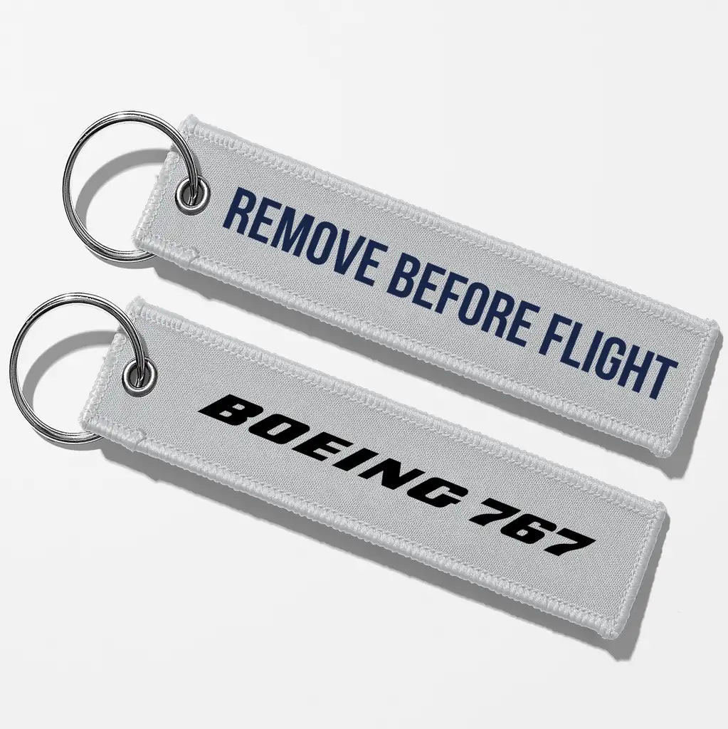Boeing 767 & Text Key Chains - Light Gray - Remove Before Flight