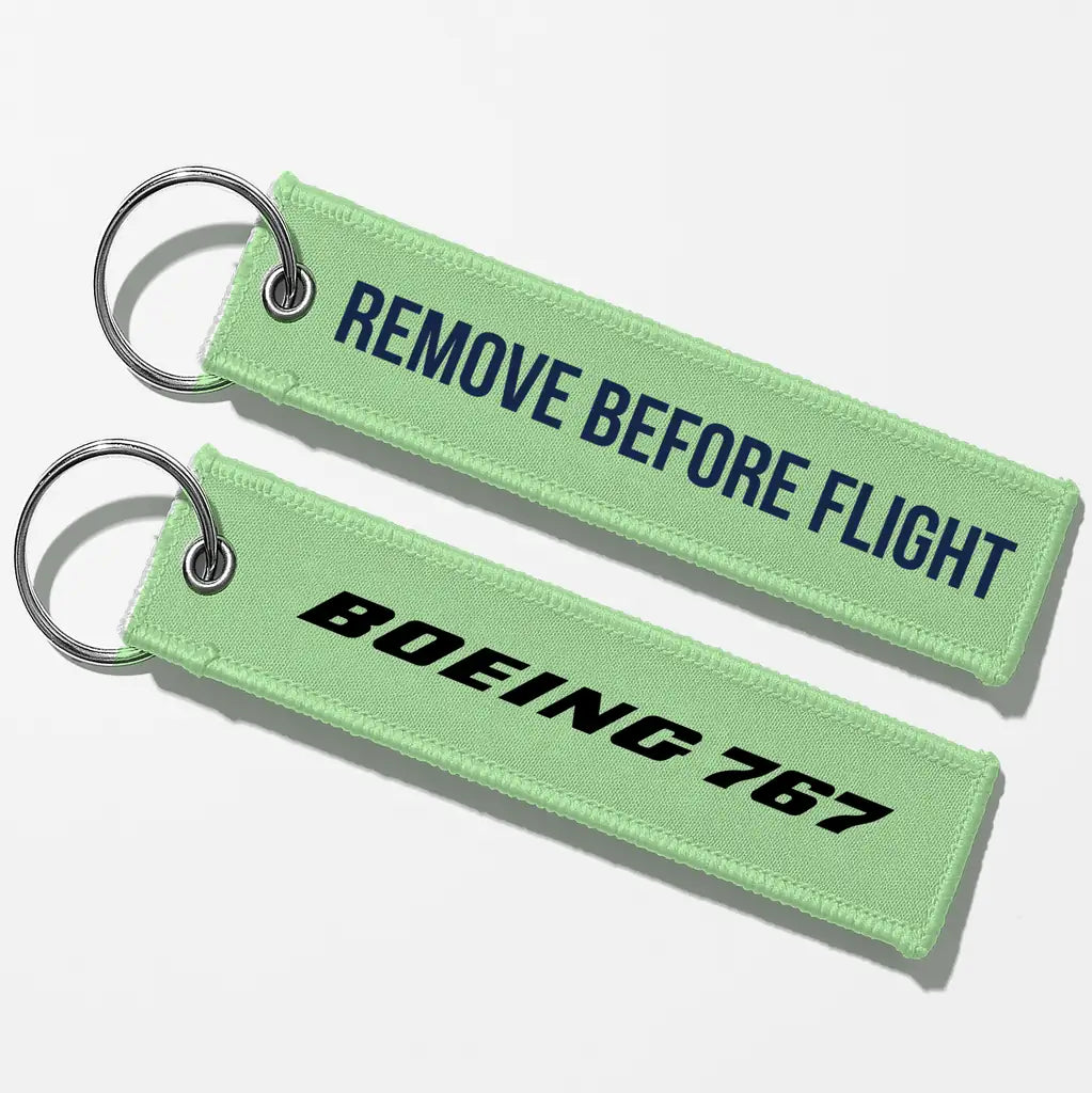 Boeing 767 & Text Key Chains - Light Green - Remove Before Flight