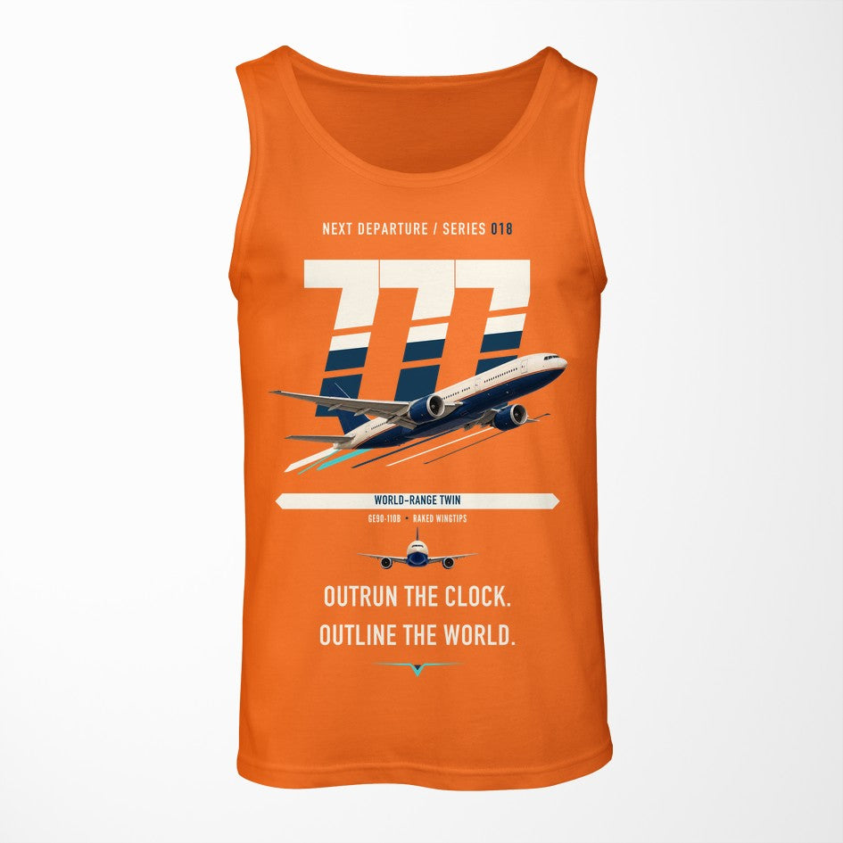 Boeing 777-200LR design on orange tank top