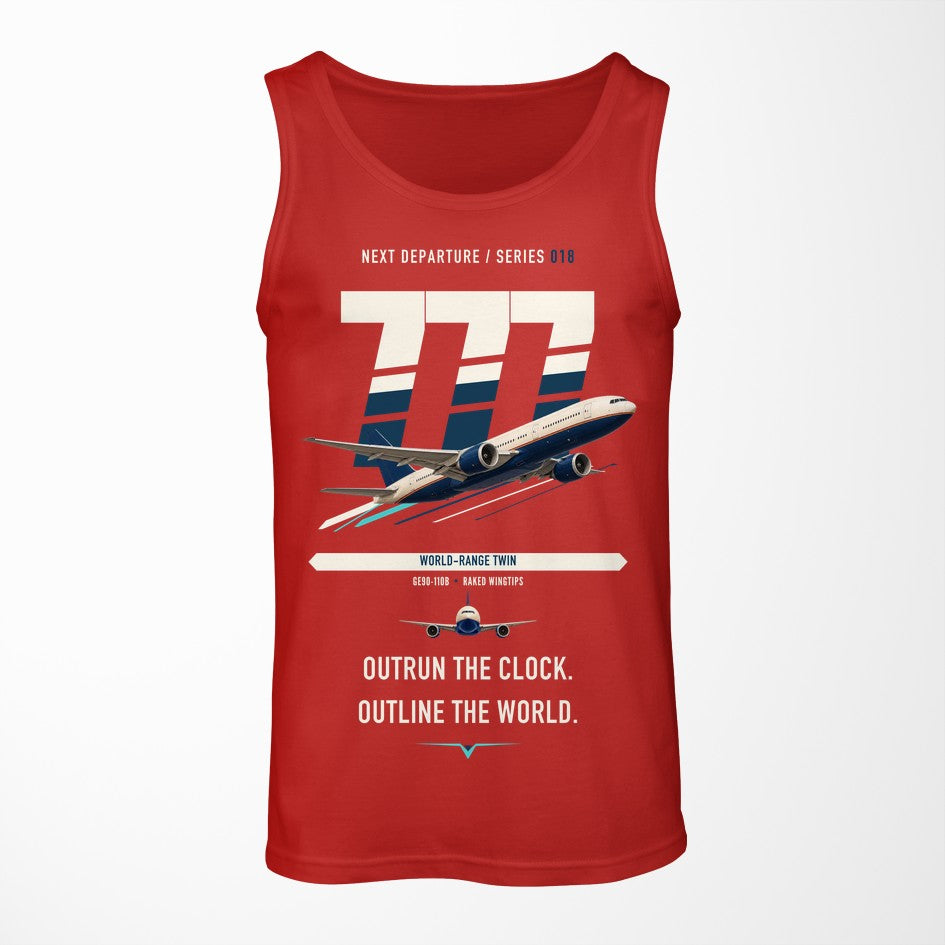 Boeing 777-200LR design on red tank top
