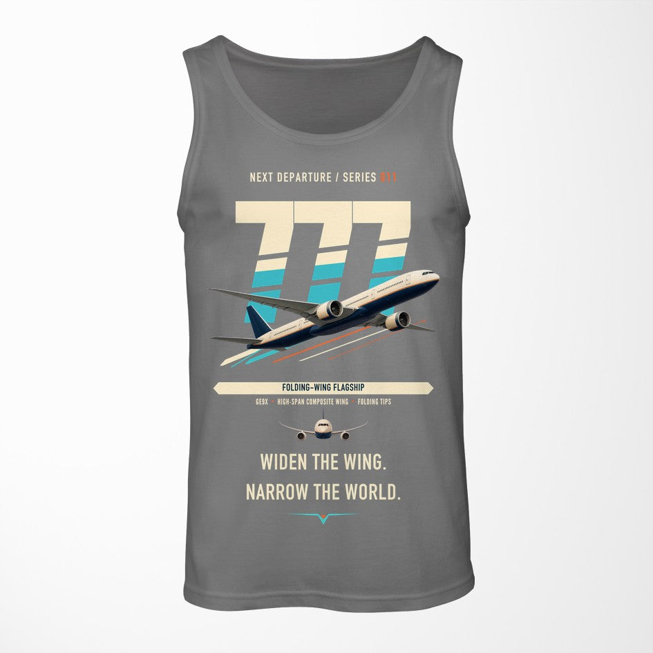 Boeing 777-9 design on gray tank top