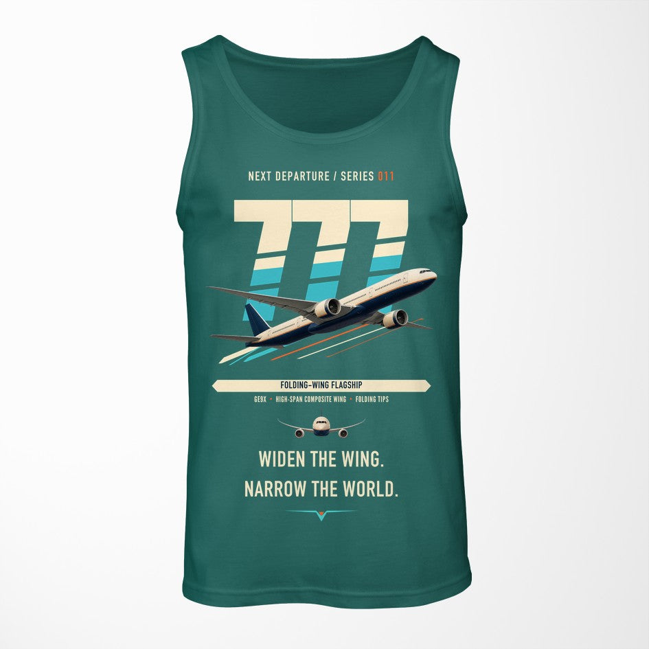 Boeing 777-9 design on green tank top