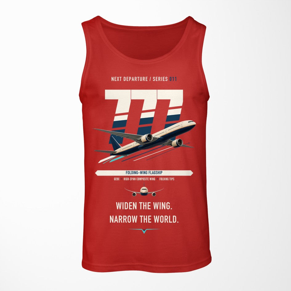 Boeing 777-9 design on red tank top