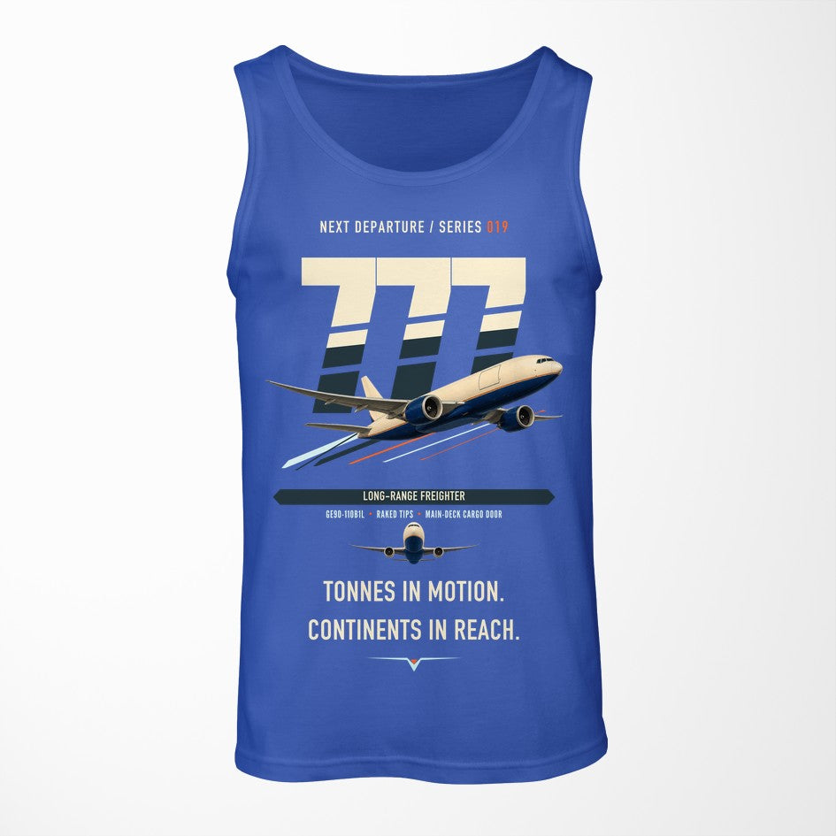 Boeing 777F design on blue tank top