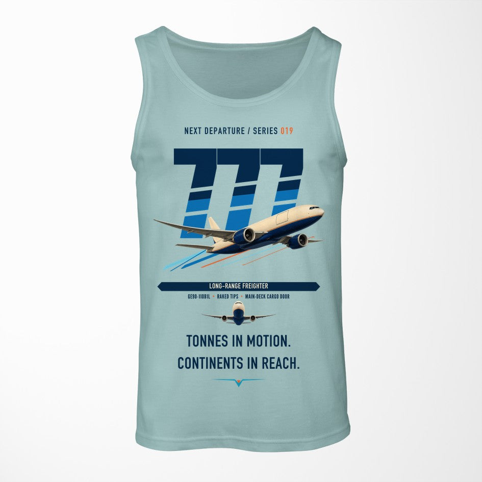 Boeing 777F design on light green tank top