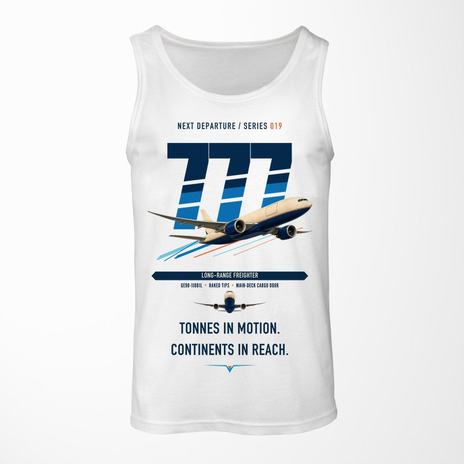 Boeing 777F design on white tank top