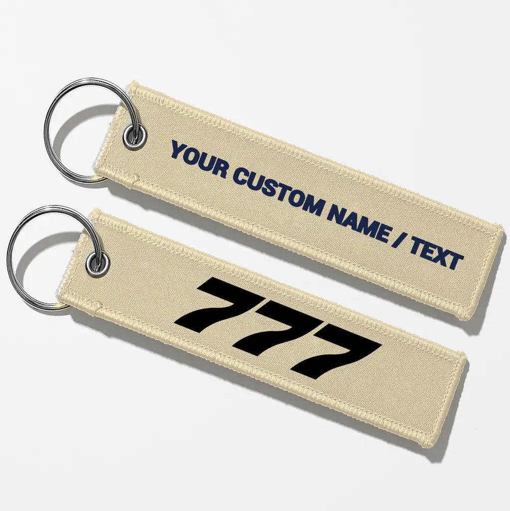 Boeing 777 Flat Text Key Chains - Beige - Personalized