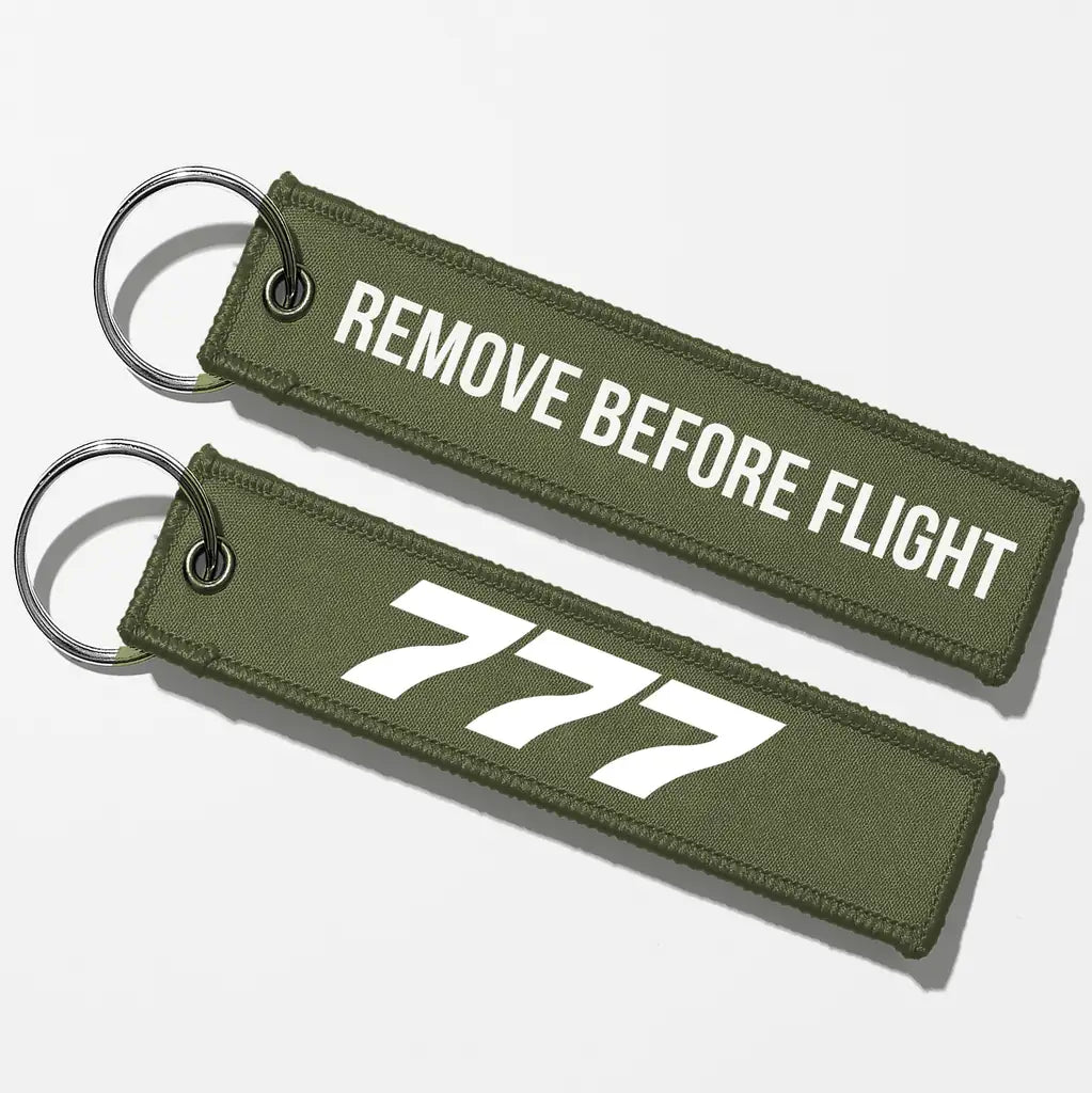 Boeing 777 Flat Text Key Chains - Green Army - Remove Before Flight