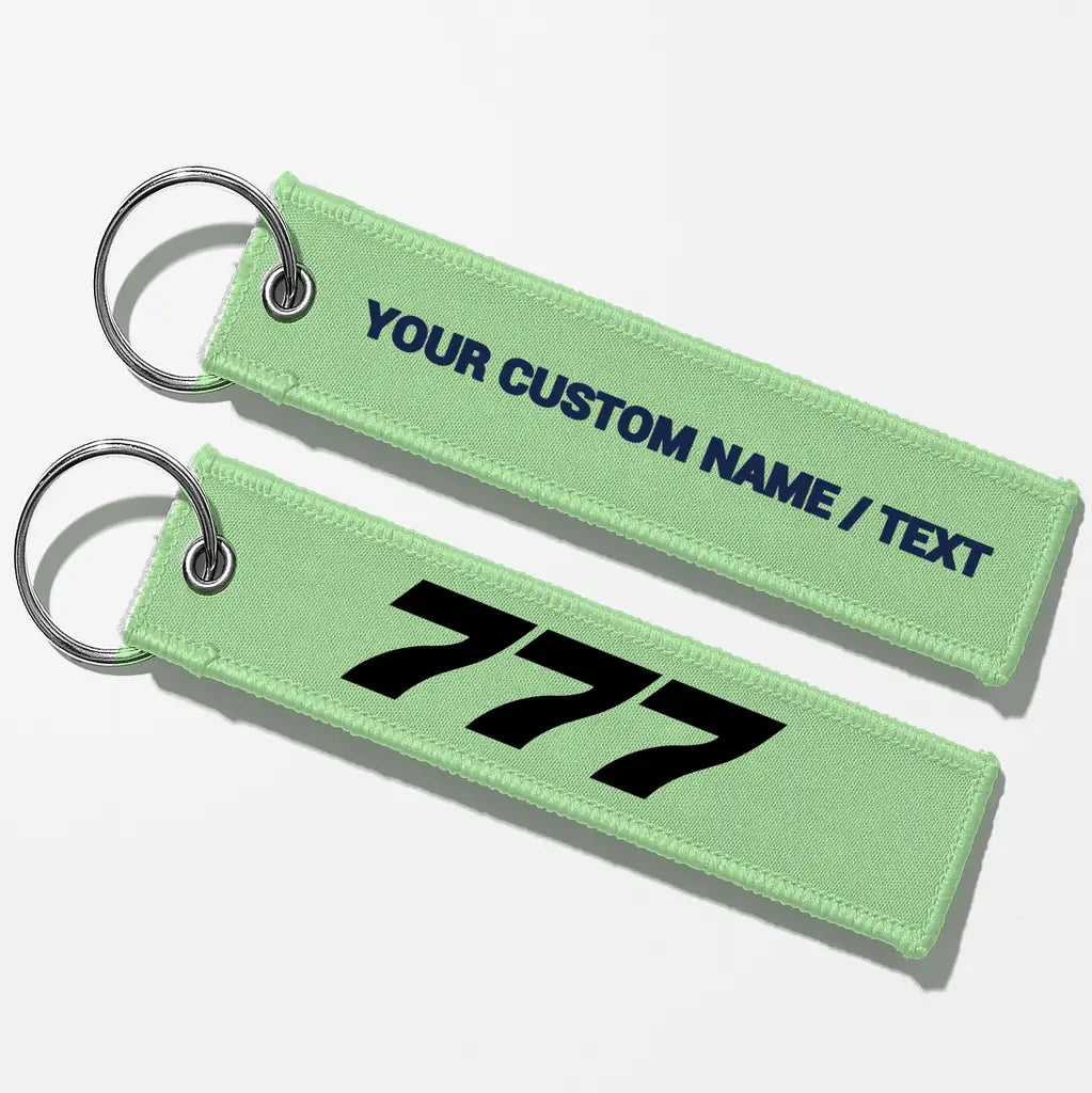 Boeing 777 Flat Text Key Chains - Light Green - Personalized