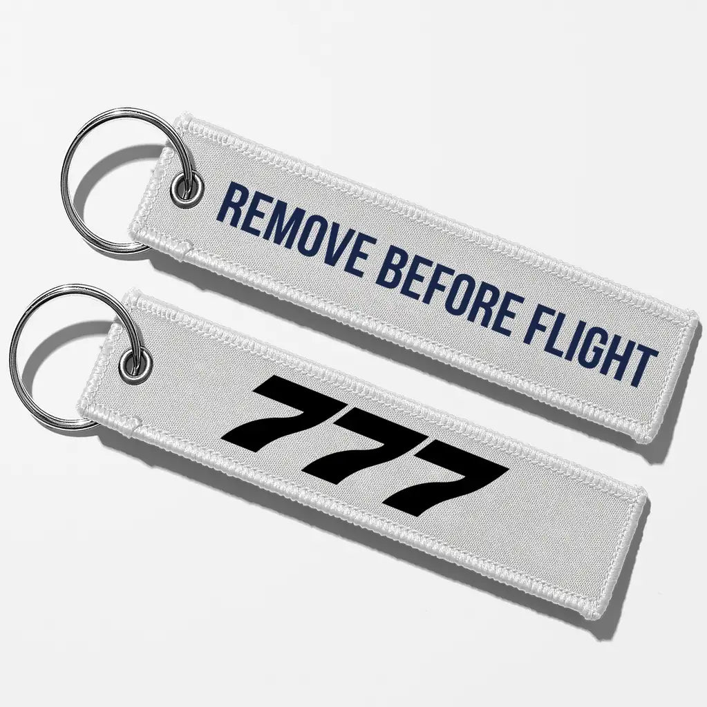 Boeing 777 Flat Text Key Chains - White - Remove Before Flight