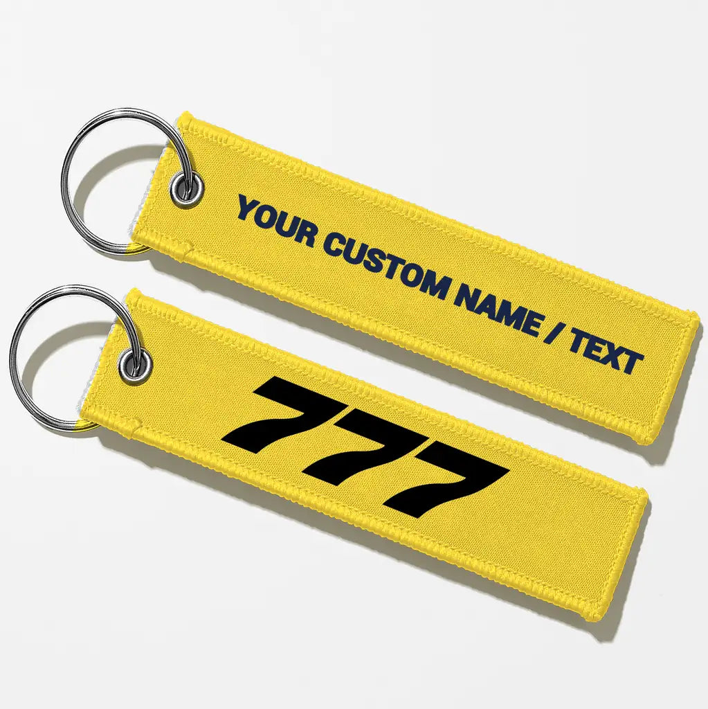 Boeing 777 Flat Text Key Chains - Yellow - Personalized