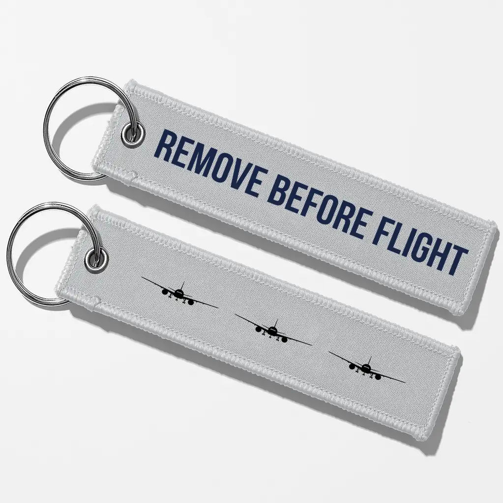 Boeing 777 Silhouette Key Chains - Light Gray - Remove Before Flight