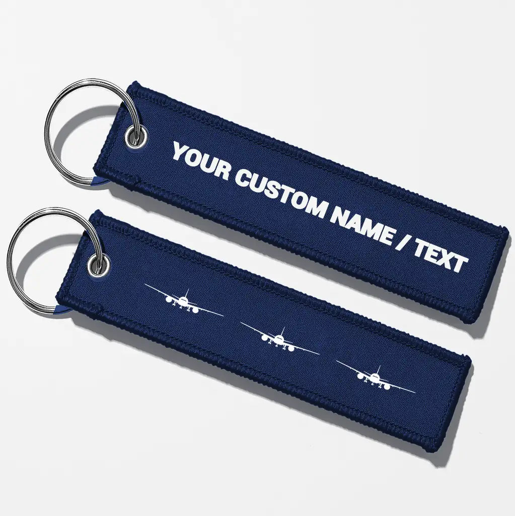 Boeing 777 Silhouette Key Chains - Navy Blue - Personalized
