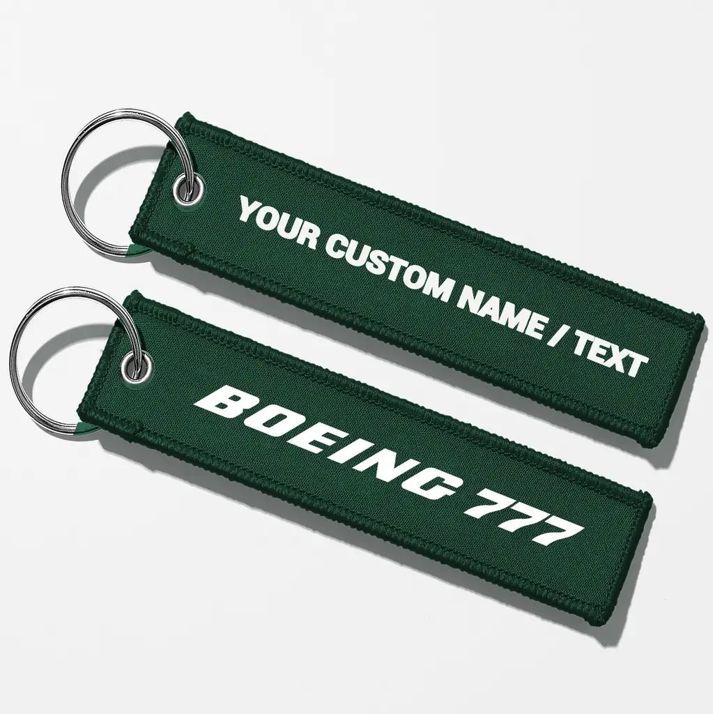 Boeing 777 & Text Key Chains - Dark Green - Personalized
