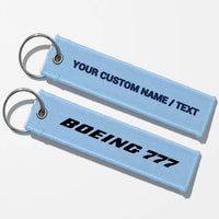 Thumbnail for Boeing 777 & Text Key Chains - Light Blue - Personalized