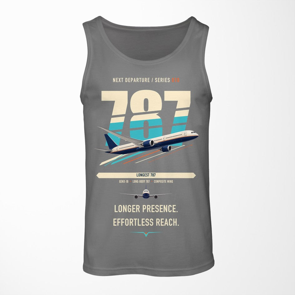Boeing 787-10 Dreamliner design on gray tank top