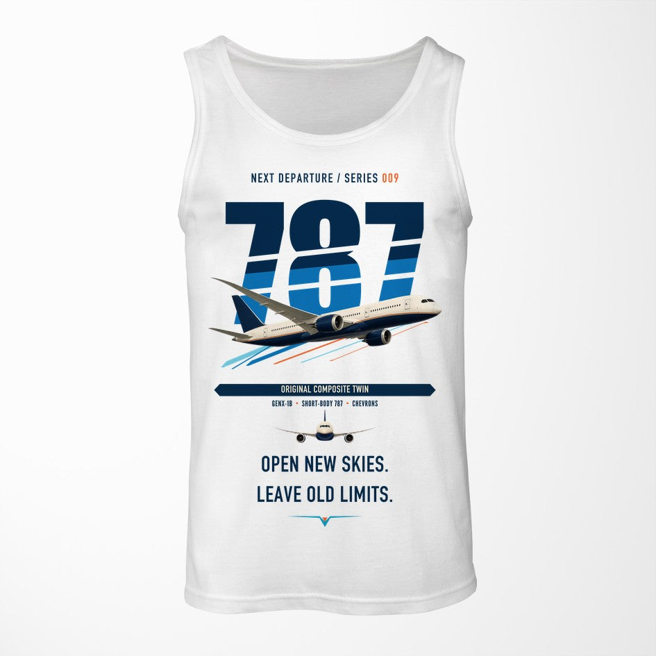 Boeing 787-8 Dreamliner design on white tank top