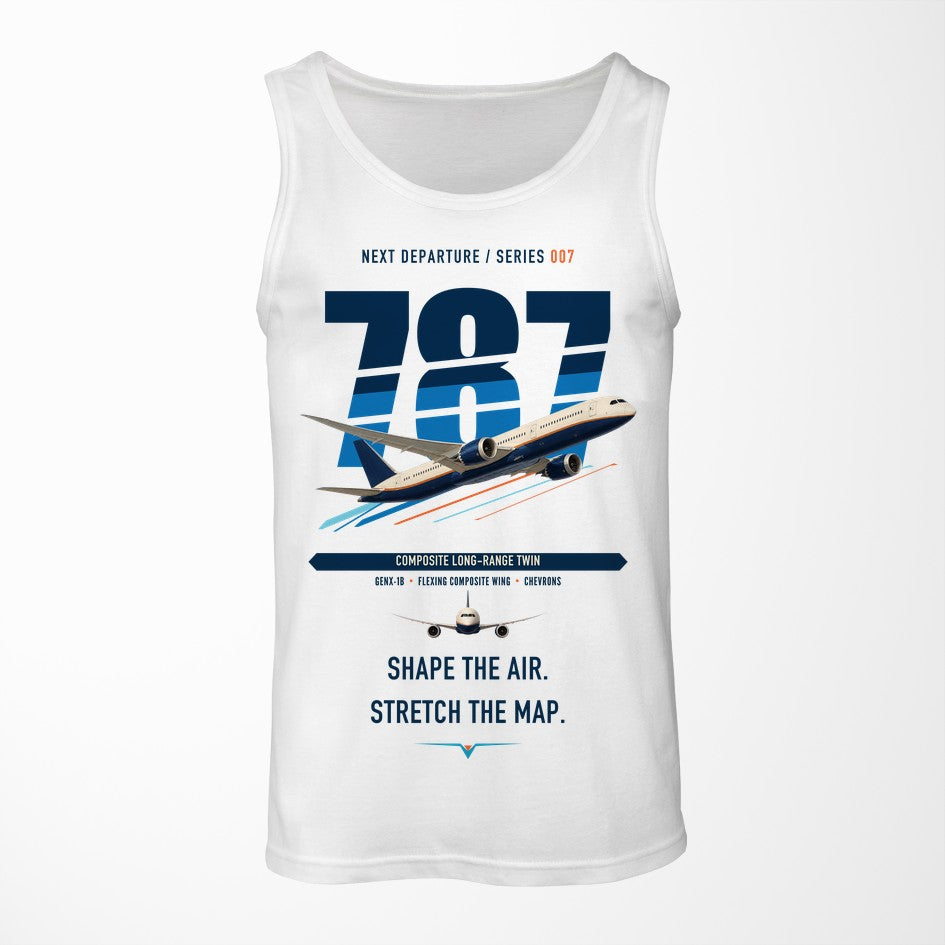 Boeing 787-9 Dreamliner design on white tank top