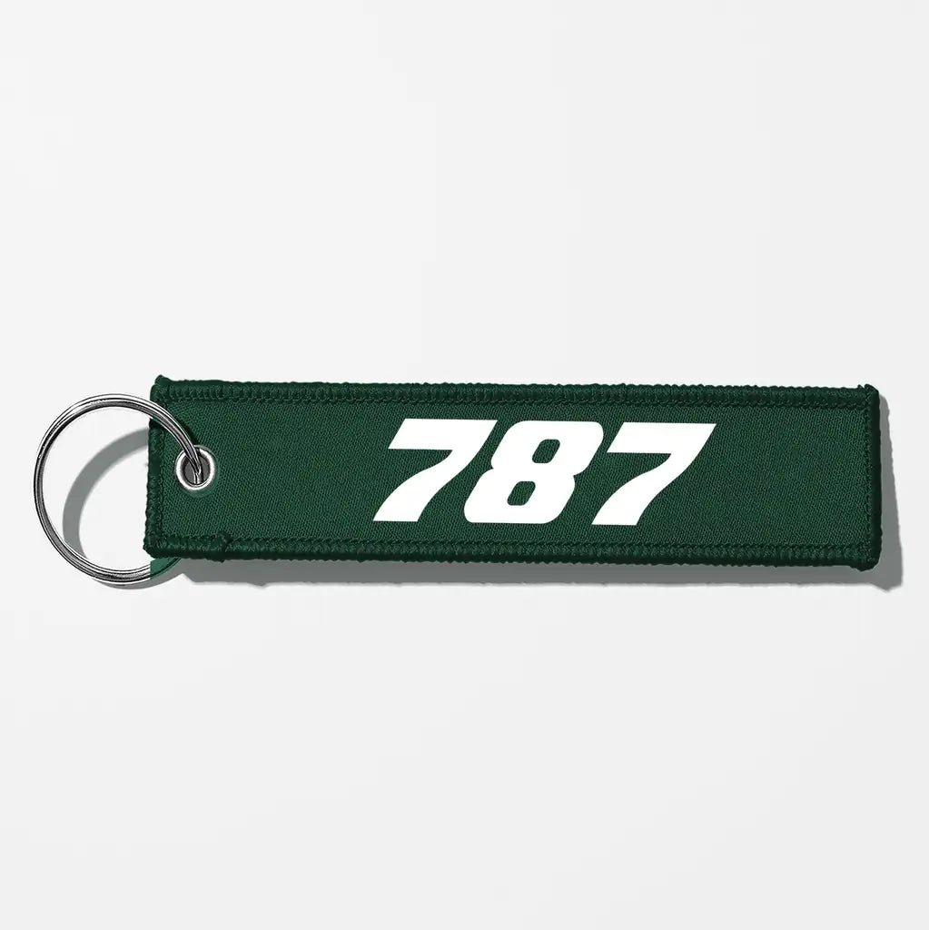 Boeing 787 Flat Text Key Chains - Dark Green