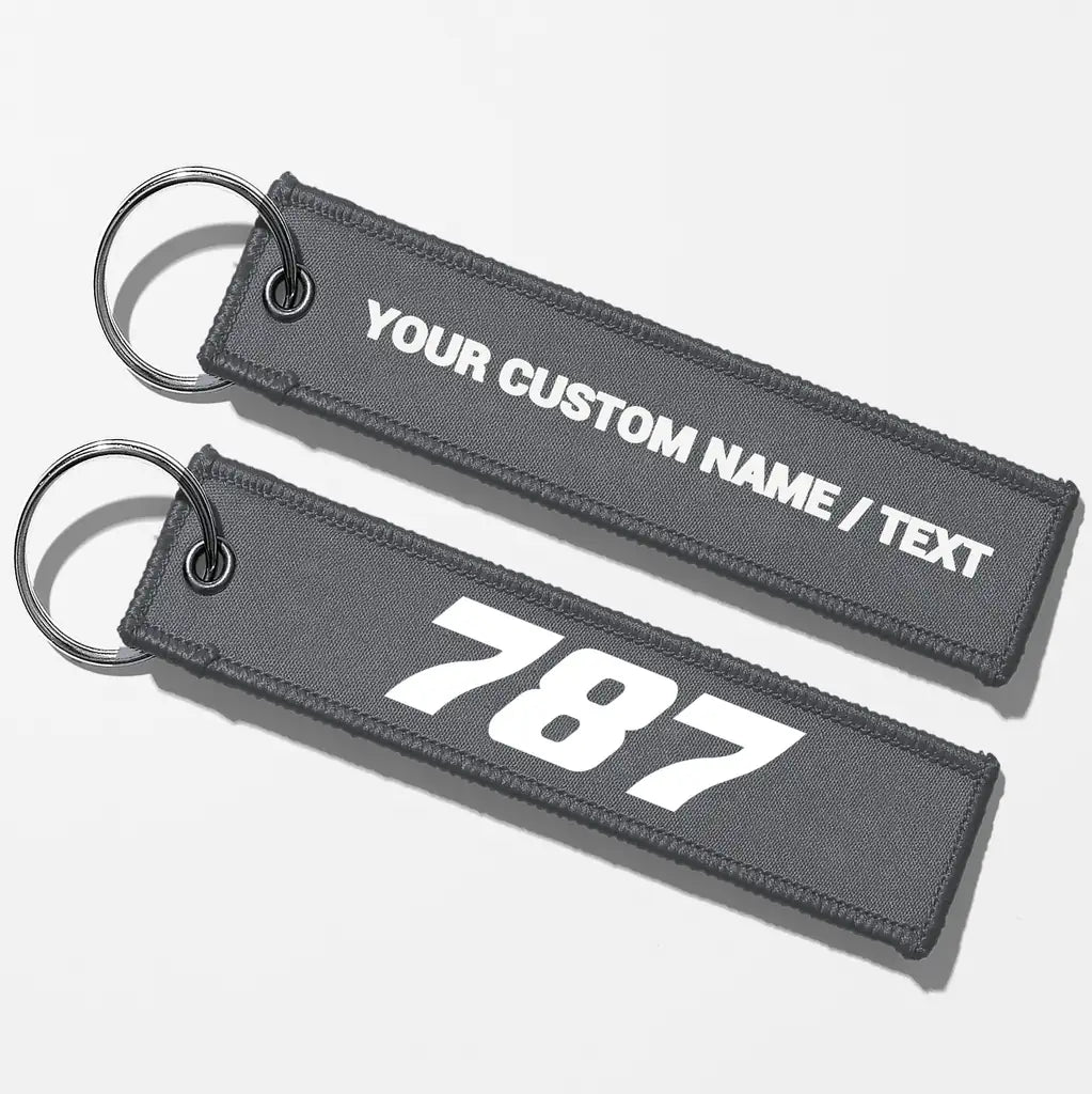Boeing 787 Flat Text Key Chains - Gray - Personalized