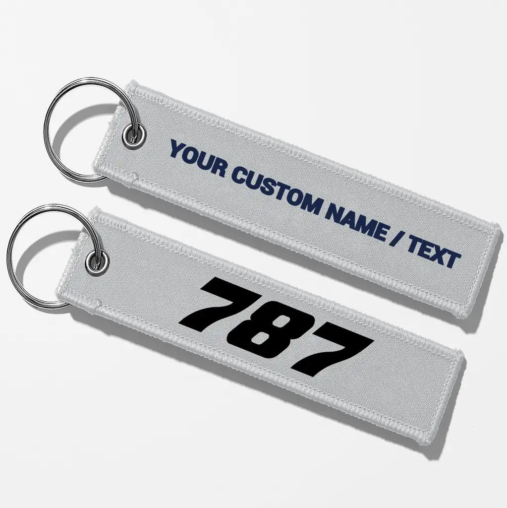 Boeing 787 Flat Text Key Chains - Light Gray - Personalized