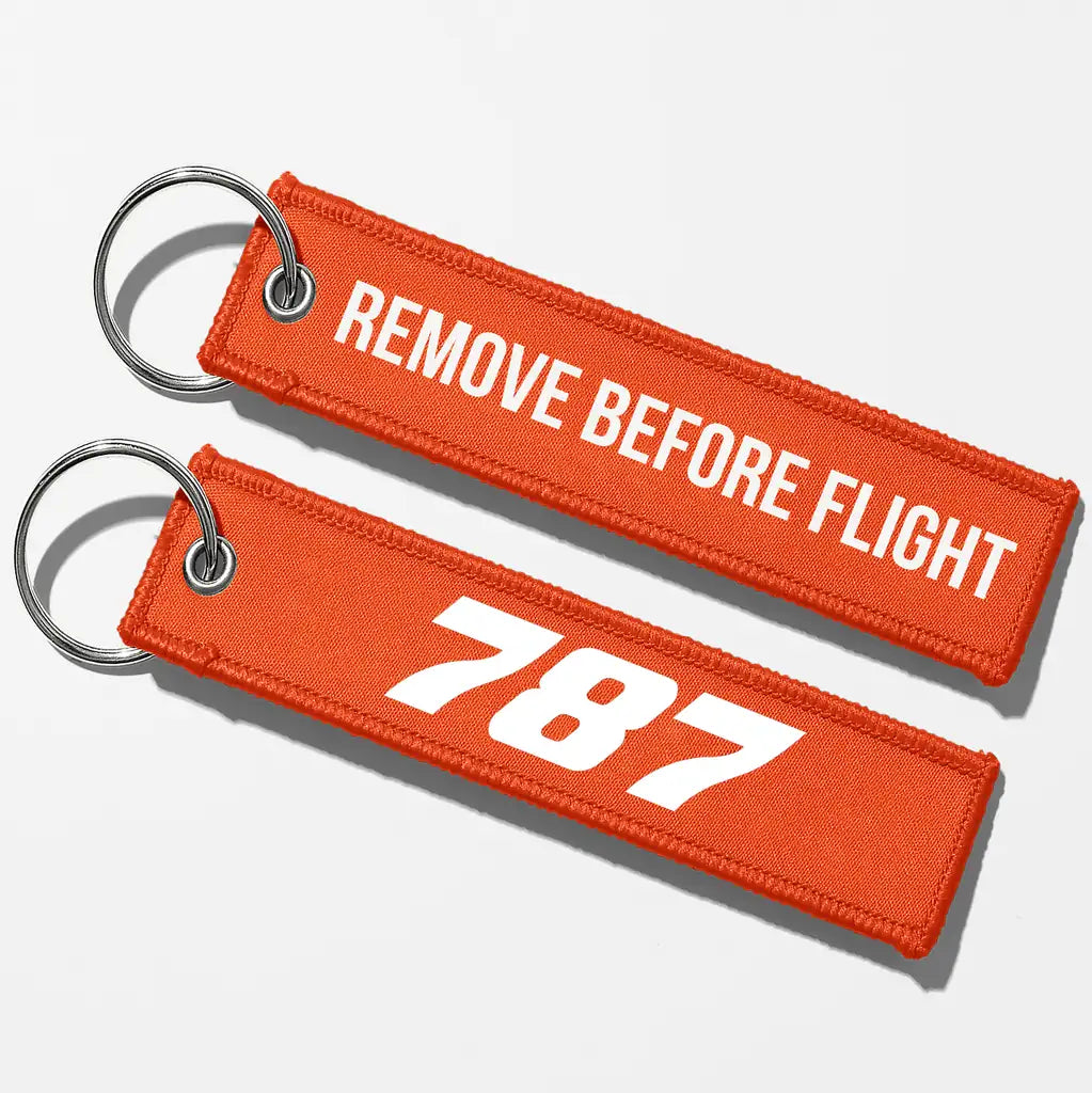 Boeing 787 Flat Text Key Chains - Orange - Remove Before Flight
