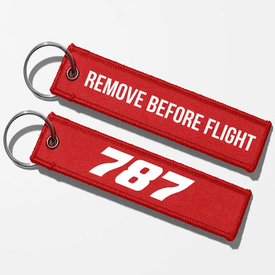 Boeing 787 Flat Text Key Chains - Red - Remove Before Flight