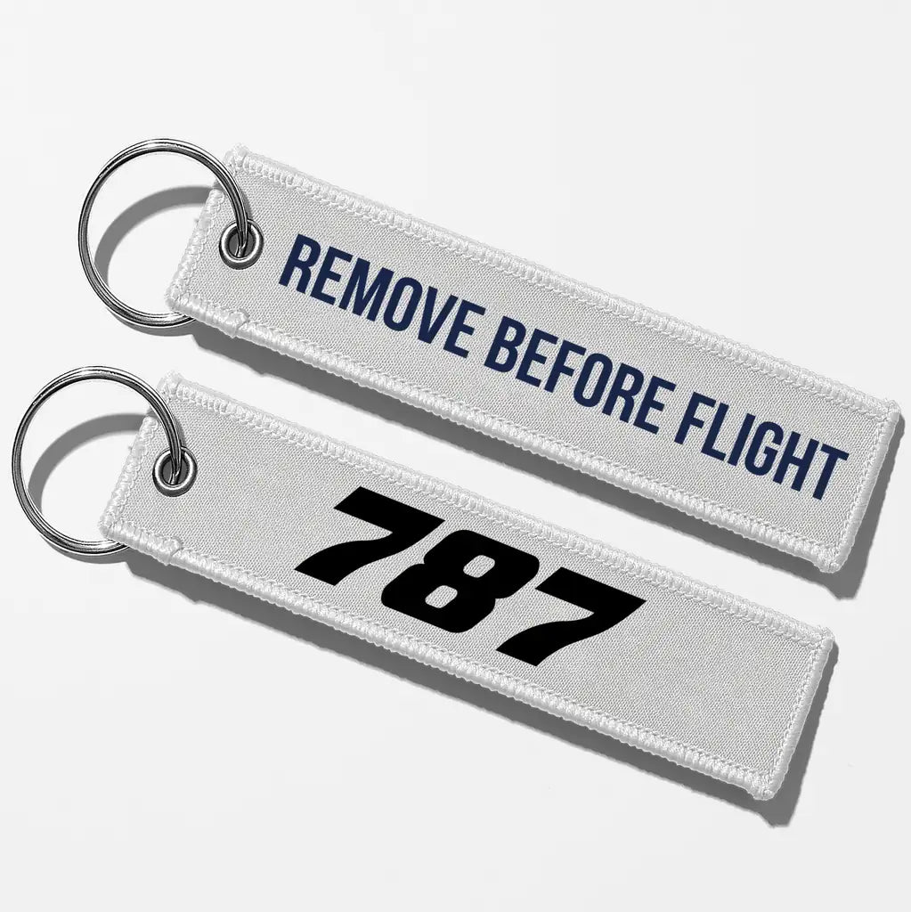 Boeing 787 Flat Text Key Chains - White - Remove Before Flight