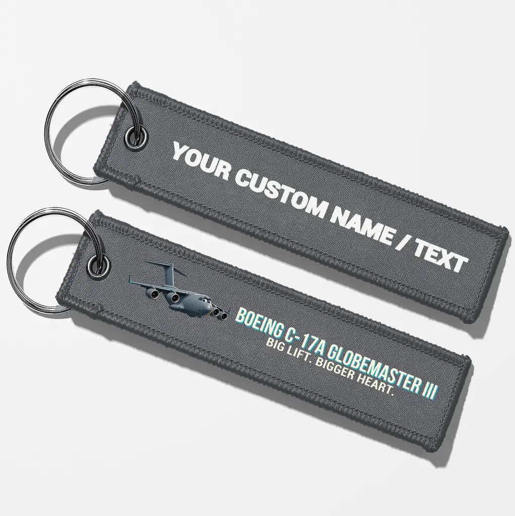 Cartoon Boeing C-17A Globemaster III Aviator Key Chains - Gray - Personalized