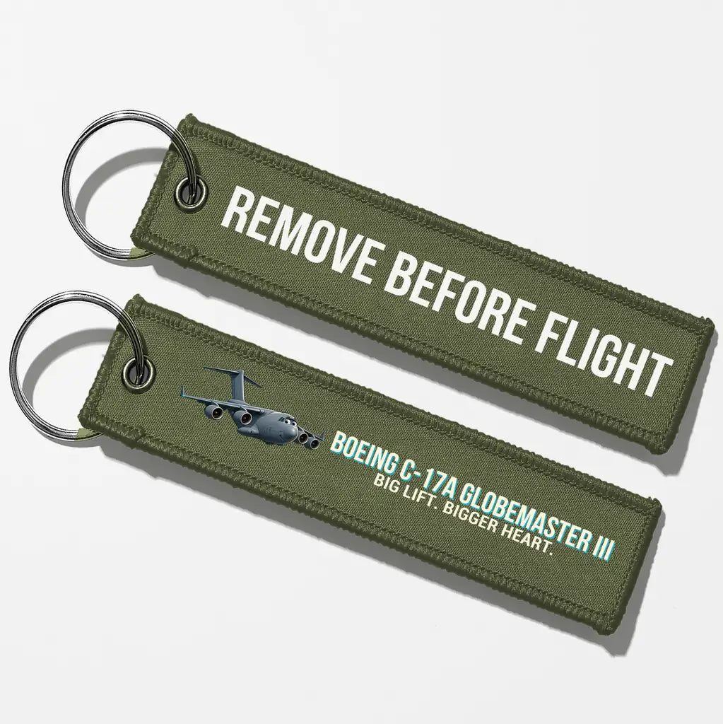 Cartoon Boeing C-17A Globemaster III Aviator Key Chains - Green Army - Remove Before Flight