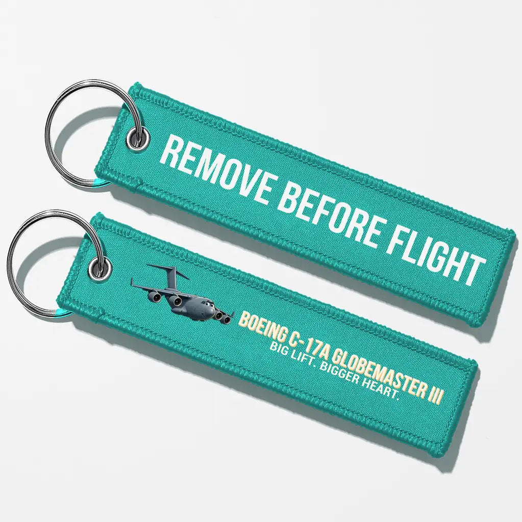 Cartoon Boeing C-17A Globemaster III Aviator Key Chains - Turquoise - Remove Before Flight