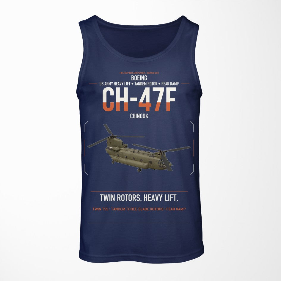 Boeing CH-47F Chinook design on dark blue tank top