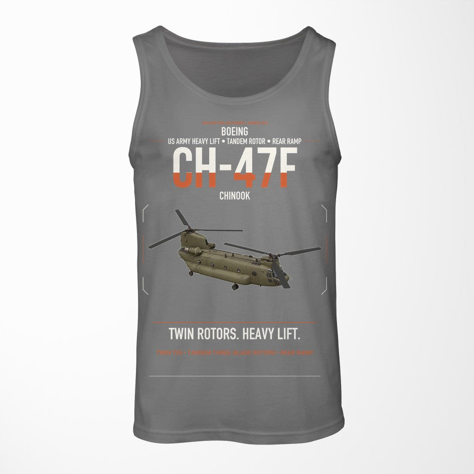 Boeing CH-47F Chinook design on gray tank top