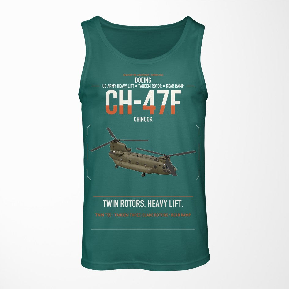 Boeing CH-47F Chinook design on green tank top