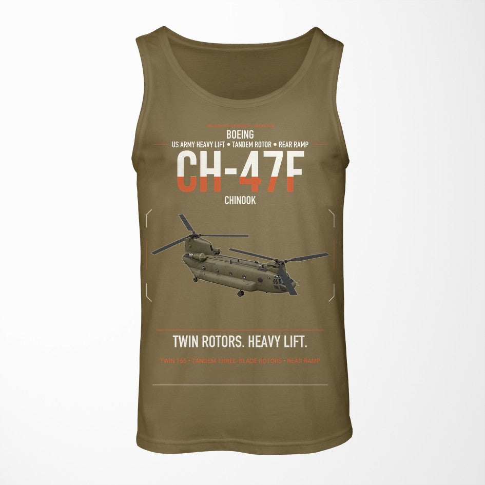 Boeing CH-47F Chinook design on green army tank top