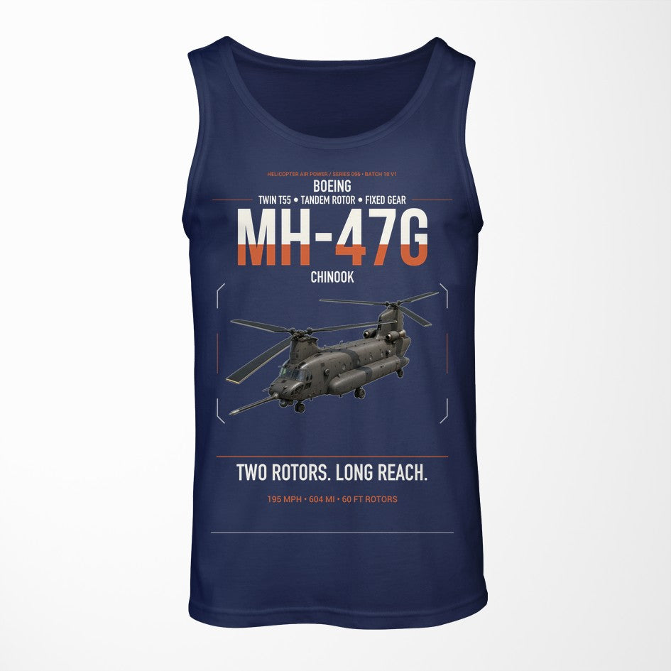 Boeing MH-47G Chinook design on dark blue tank top