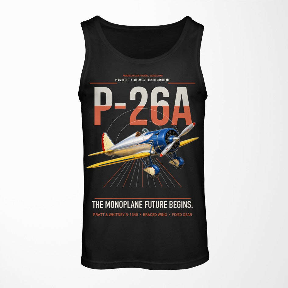 Boeing P-26A Peashooter design on black tank top