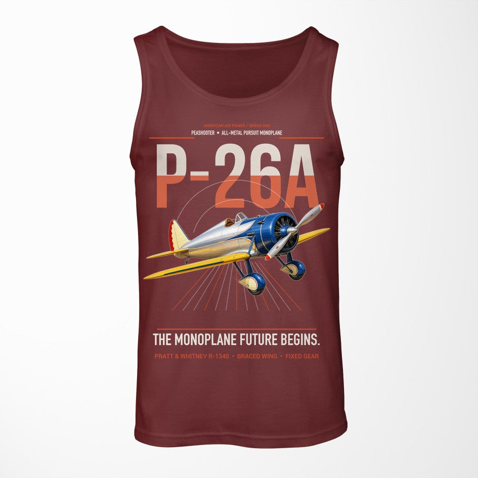 Boeing P-26A Peashooter design on dark red tank top