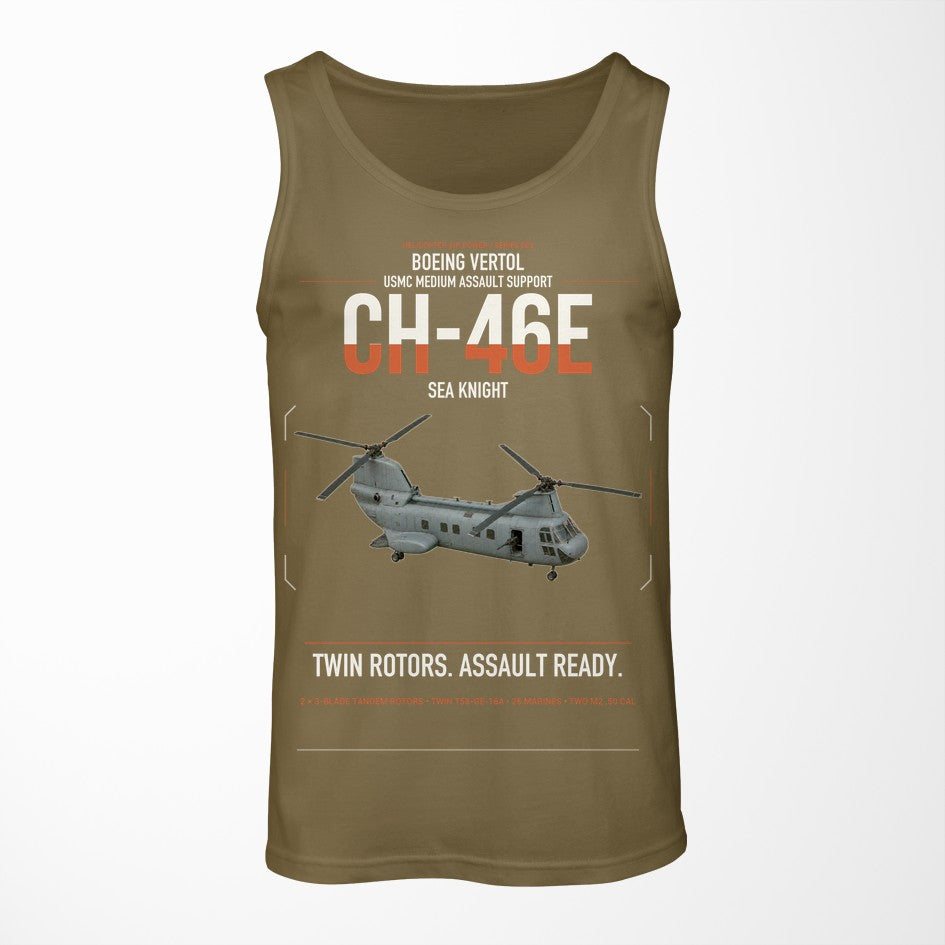 Boeing Vertol CH-46E Sea Knight design on green army tank top