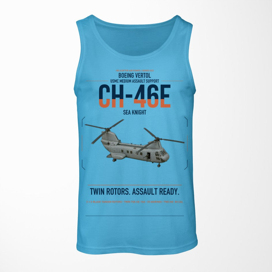 Boeing Vertol CH-46E Sea Knight design on sky blue tank top