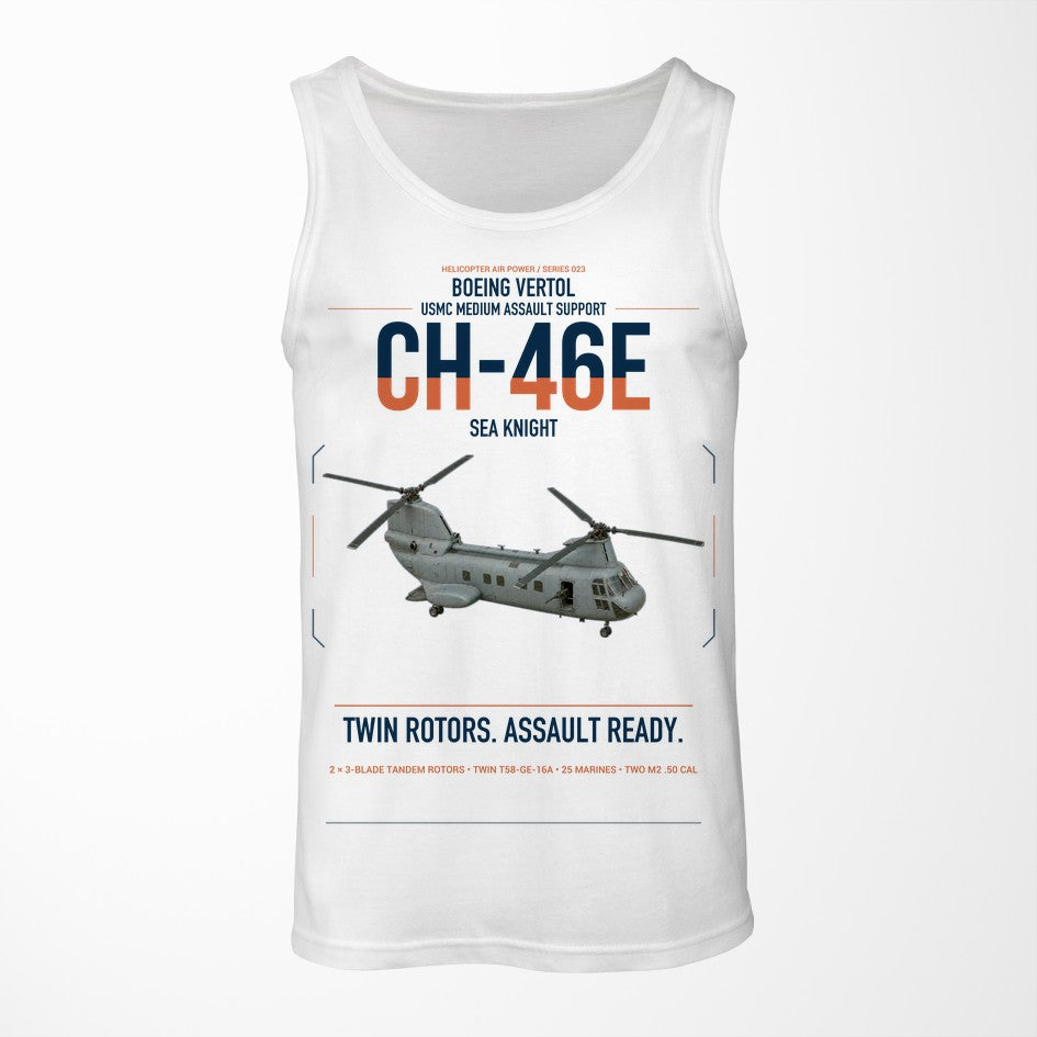 Boeing Vertol CH-46E Sea Knight design on white tank top