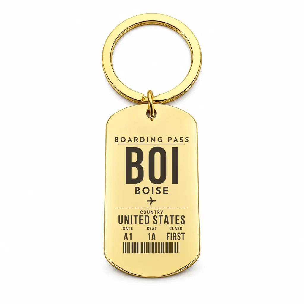 Boise Airport BOI - Key Chain - Boarding Pass Style - Gold